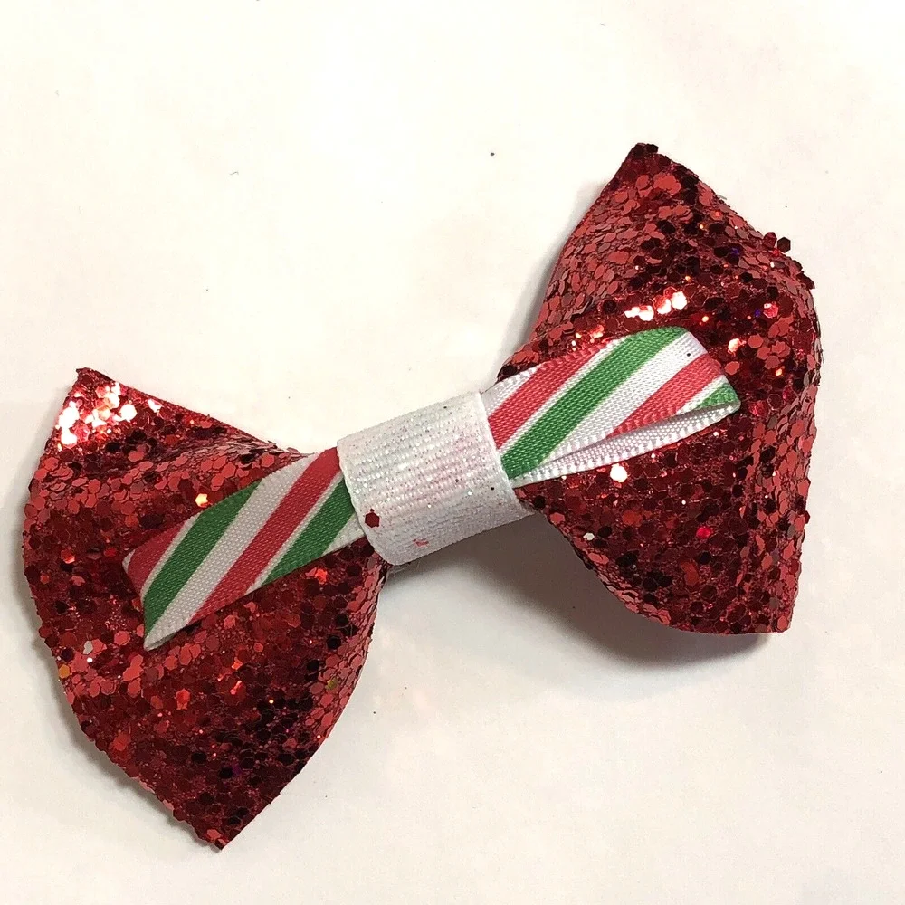 Winter Hair Clip Barrette Lot Ribbon Bow Knot New Coquette Glitter Red Blue